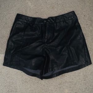 High rise black faux leather shorts